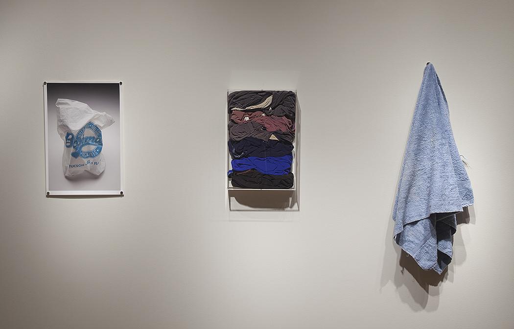 Swimsuit Bag (2001 - present), Portland, Oregon (2002 - 2007), and The Towel I Used for 25 Years (1984 - 2009) Mock-up Installation